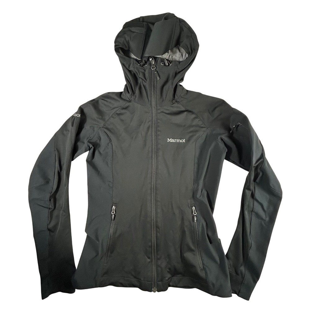 Marmot Windstopper Womens XS Black Softshell Hooded Full Zip Jacket Windbreaker